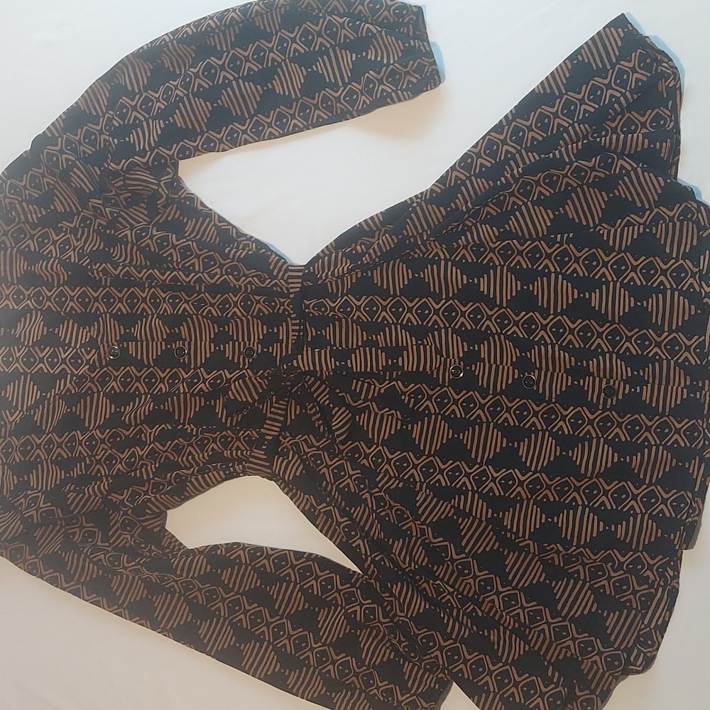 Everly Geometric Print Long Sleeve Mini Dress Black Brown Size M